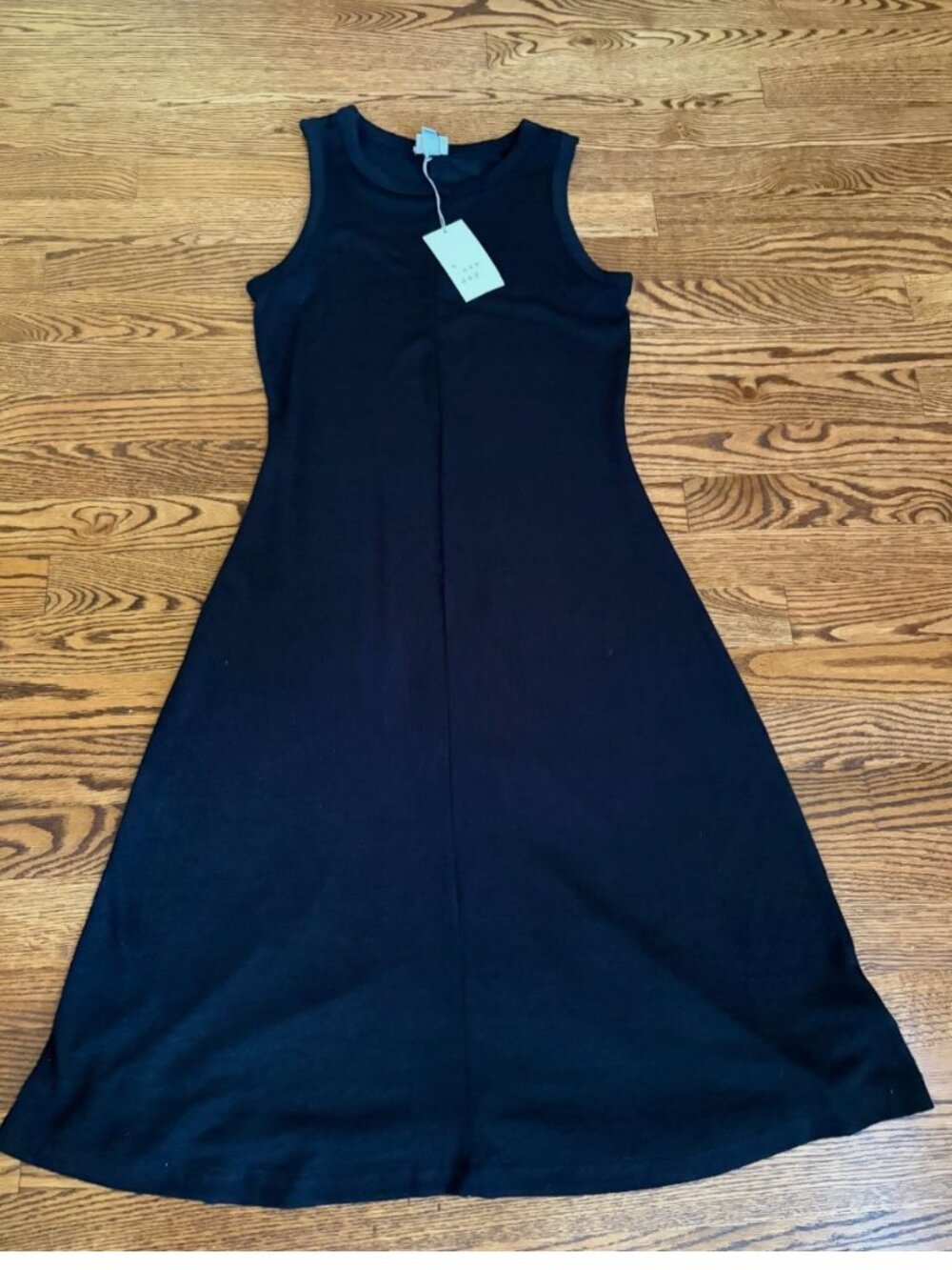 A New Day NWT Jersey Tank Black Dress XS Minimalist Stretch Midi A line Pullover
